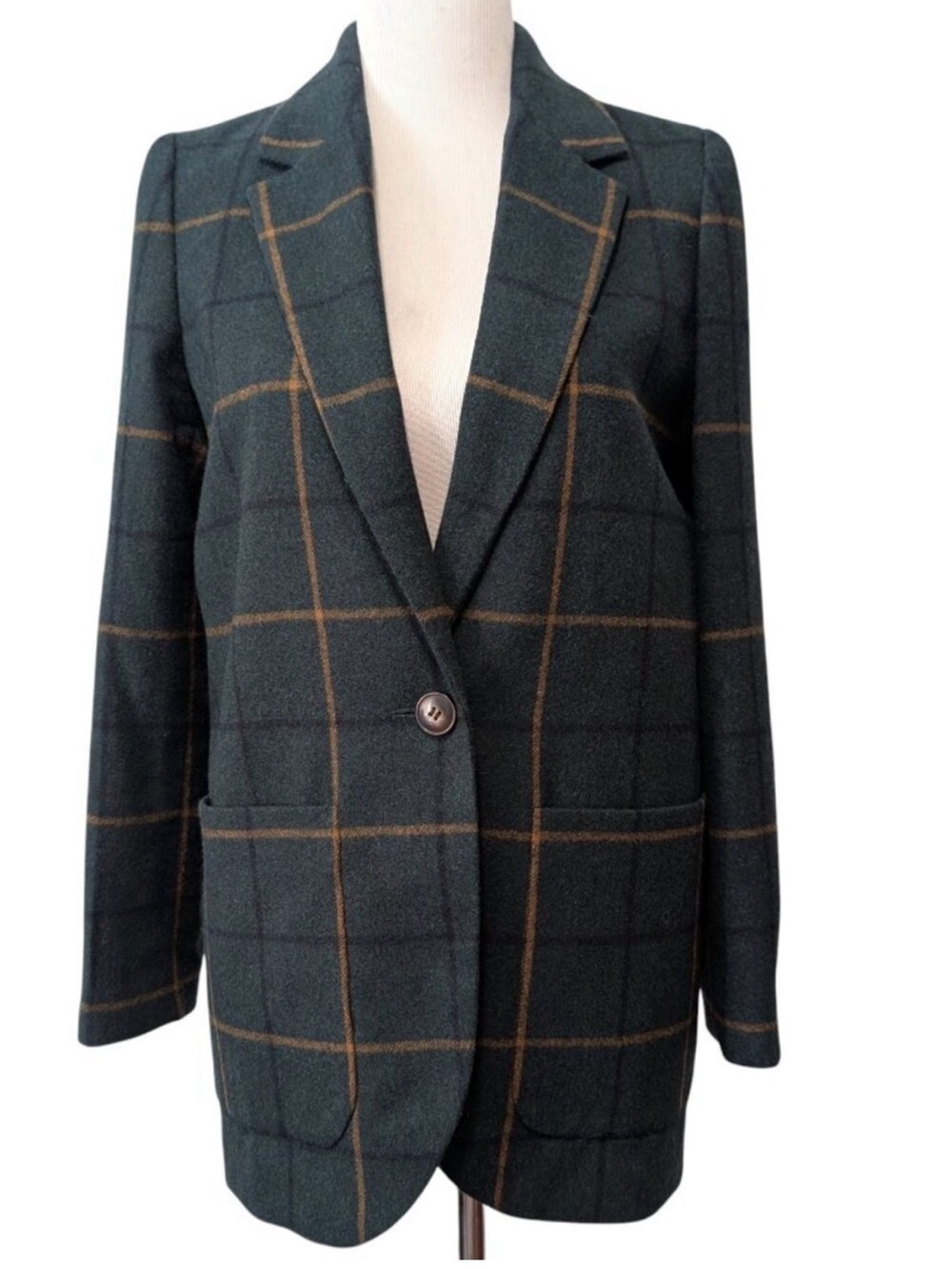 Madewell Larsen Windowpane Blazer Green Medium Collegiate Italian Wool